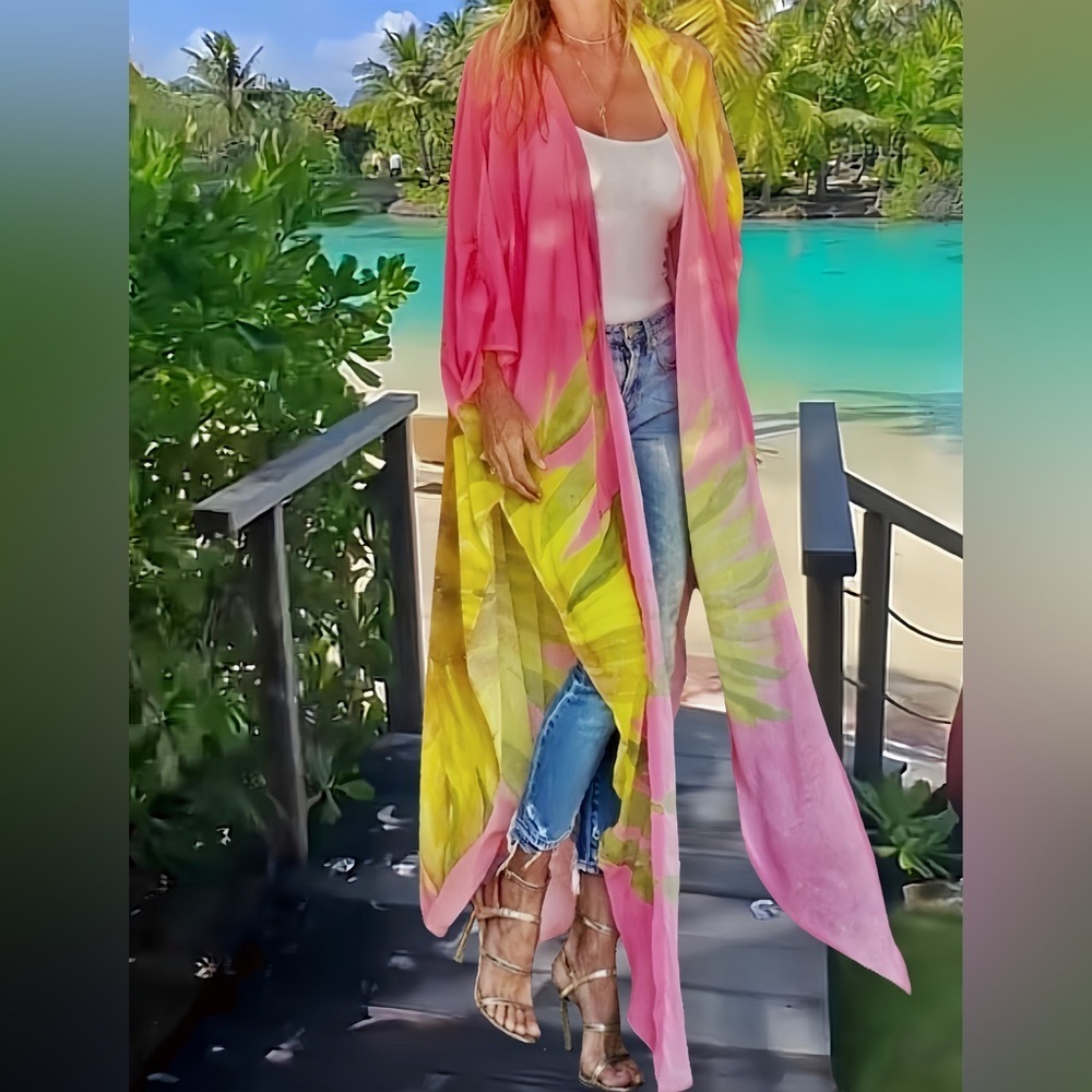 Luxury Two Piece Set Sunflower Pants Set Kimono Kaftan Swimsuit Coverup.